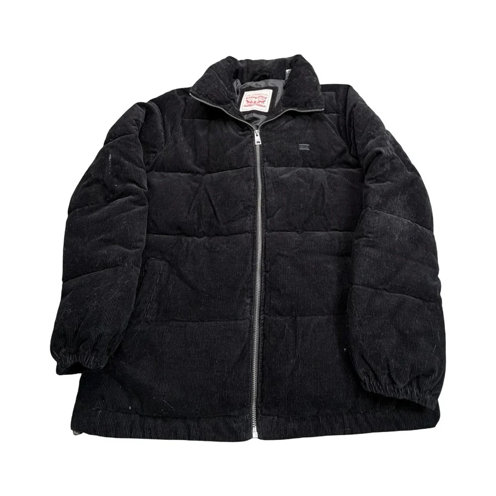 Levi Puffer Jacket Mens M Black Corduroy Cotton Quilted Workwear